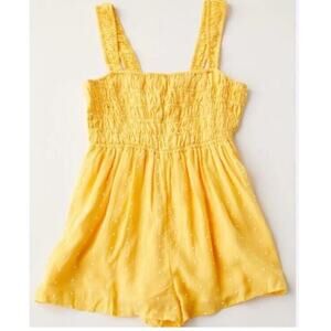 Urban Outfitters Romper Women's XS Yellow White Dots Cleo Embroidered Tie Back